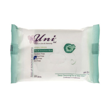 دستمال مرطوب پاک کننده آرایش پوست خشک و حساس یونی لد Uni Led antibacterial hand cleansing wet wipes dry&sensitive skin